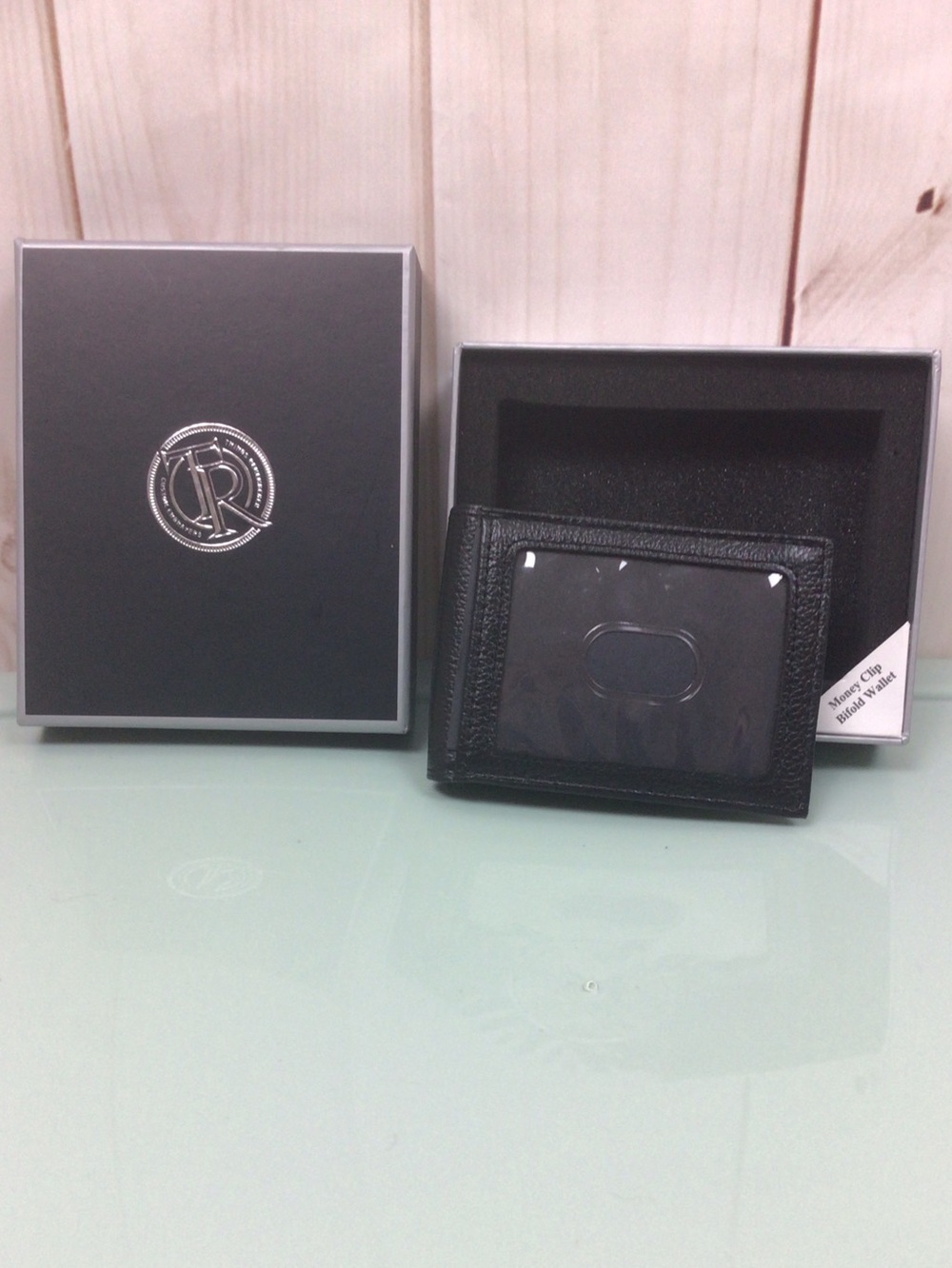 Men's Black Leather Card & Key Holder Wallet with Clear ID Window